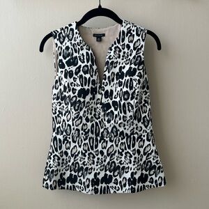 Ann Taylor Black & Cream/Ivory Leopard Print Fully Lined Peplum Blouse- Size 00